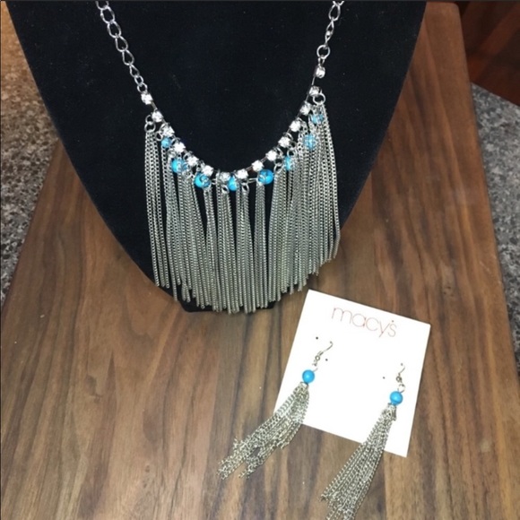 Silver & Turquoise Fringe Necklace/Earrings - Picture 8 of 10
